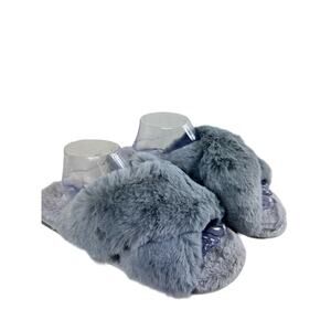 Spesoul‎ Gray Fuzzy Soft Slide-On Crisscross Open Toe Slippers Size L